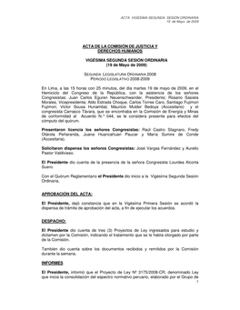 Acta De La Comisión De Justicia Y Derechos Humanos