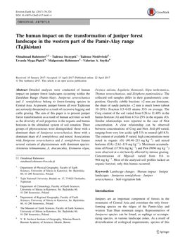 The Human Impact on the Transformation of Juniper Forest Landscape in the Western Part of the Pamir-Alay Range (Tajikistan)