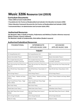 Music 3206 Resource List (2019)