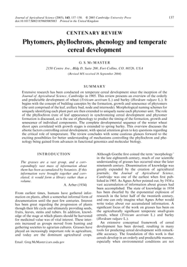 Phytomers, Phyllochrons, Phenology and Temperate Cereal Development