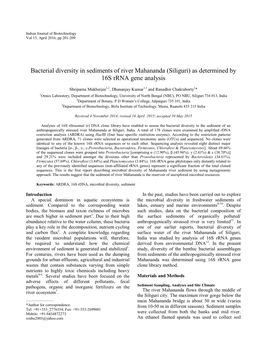 Siliguri) As Determined by 16S Rrna Gene Analysis