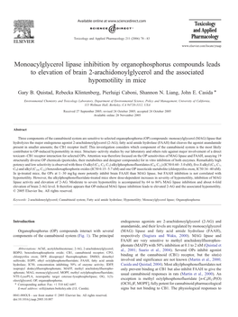 Monoacylglycerol Lipase Inhibition by Organophosphorus Compounds Leads to Elevation of Brain 2-Arachidonoylglycerol and the Associated Hypomotility in Mice