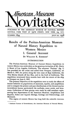 Iljeiianjtfusdllm PUBLISHED by the AMERICAN MUSEUM of NATURAL HISTORY CENTRAL PARK WEST at 79TH STREET, NEW YORK 24, N.Y