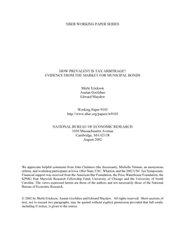 Evidence from the Market for Municipal Bonds Merle Erickson, Austan Goolsbee and Edward Maydew NBER Working Paper No