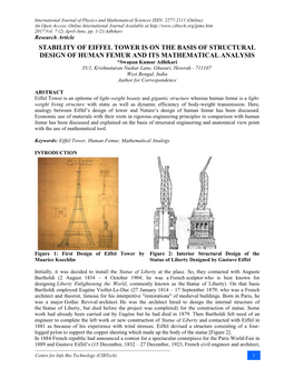 Stability of Eiffel Tower Is on the Basis of Structural Design of Human Femur and Its Mathematical Analysis