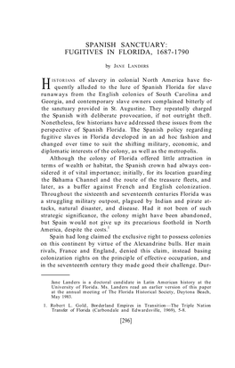 Spanish Sanctuary: Fugitives in Florida, 1687-1790