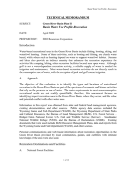 TECHNICALMEMORANDUM Basin Water Use Profile-Recreation