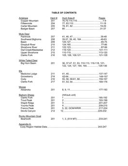 TABLE of CONTENTS Antelope Herd # Hunt Area # Pages Copper