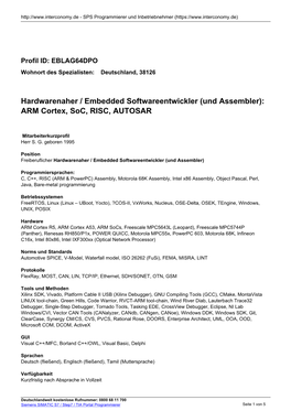 Hardwarenaher / Embedded Softwareentwickler (Und Assembler): ARM Cortex, Soc, RISC, AUTOSAR