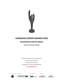 Canadian Screen Awards 2018 Television & Digital Media Rules & Regulations