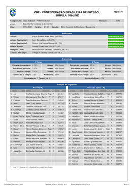 CBF - CONFEDERAÇÃO BRASILEIRA DE FUTEBOL Jogo: 76 SÚMULA ON-LINE