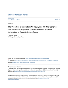 An Inquiry Into Whether Congress Can and Should Strip the Supreme Court of Its Appellate Jurisdiction to Entertain Patent Cases