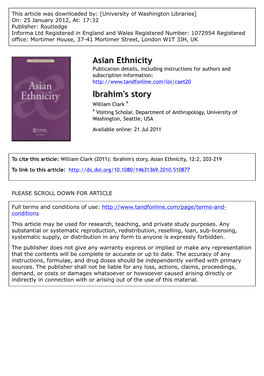 Ibrahim's Story William Clark a a Visiting Scholar, Department of Anthropology, University of Washington, Seattle, USA Available Online: 21 Jul 2011