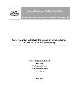 Rural Migration in Bolivia: the Impact of Climate Change, Economic Crisis and State Policy