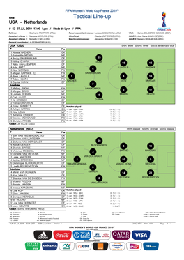 Tactical Line-Up USA - Netherlands