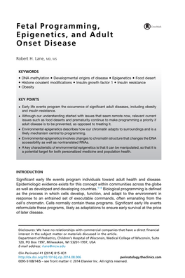 Fetal Programming, Epigenetics, and Adult Onset Disease