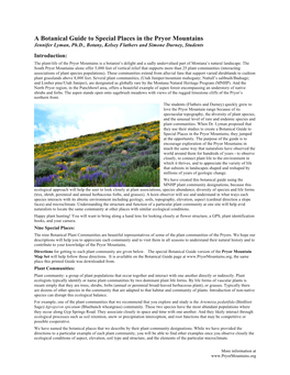 A Botanical Guide to Special Places in the Pryor Mountains Jennifer Lyman, Ph.D., Botany, Kelsey Flathers and Simone Durney, Students