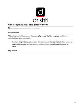 Hari Singh Nalwa: the Sikh Warrior