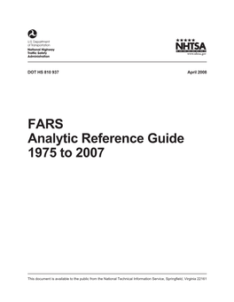 FARS Analytic Reference Guide 1975 to 2007
