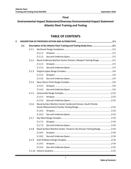 2 DESCRIPTION of PROPOSED ACTION and ALTERNATIVES ______2-1 2.1 Description of the Atlantic Fleet Training and Testing Study Area