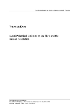 Sunni Polemical Writings on the Shi′A and the Iranian Revolution