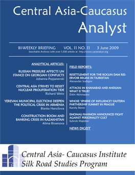 Central Asia-Caucasus Analyst Vol 11, No 11