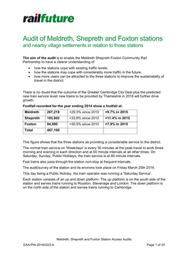 Audit of Meldreth, Shepreth and Foxton Stations and Nearby Village Settlements in Relation to Those Stations