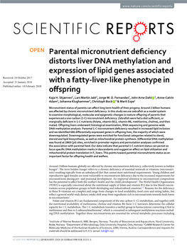 Parental Micronutrient Deficiency Distorts Liver DNA Methylation And