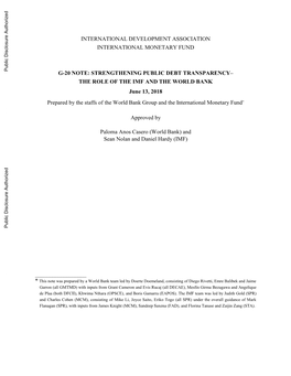NOTE: STRENGTHENING PUBLIC DEBT TRANSPARENCY– the ROLE of the IMF and the WORLD BANK June 13, 2018