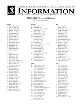 2006 LPGA Players by Birthday Age This Year in Parentheses