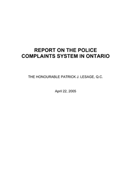 Report on the Police Complaints System in Ontario