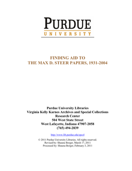 Finding Aid to the Max D. Steer Papers, 1931-2004