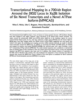 Transcriptional Mapping in a 700-Kb Region Around the DXS52 Locus in Xq28: Isolation of Six Novel Transcripts and a Novel Atpase Lsoform (Hpmcas) Nina S