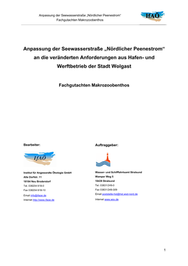 Anpassung Der Seewasserstraße „Nördlicher Peenestrom“ an Die Veränderten Anforderungen Aus Hafen- Und Werftbetrieb Der Stadt Wolgast