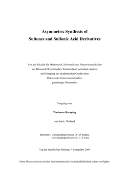 Asymmetric Synthesis of Sultones and Sulfonic Acid Derivatives”