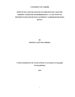 A Case Study of Motoine/Ngong River Sub-Catchment, Nairobi River Basin, Kenya