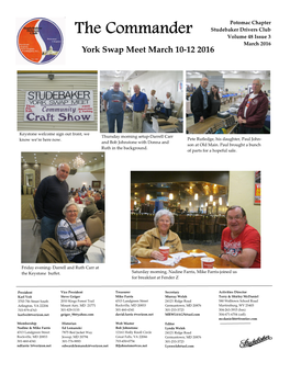 The Commander Studebaker Drivers Club Volume 48 Issue 3 March 2016 York Swap Meet March 10-12 2016