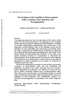 The Problem of the Neolithic in Khorramabad Valley, Luristan, Iran: Questions and Presuppositions