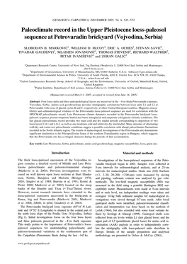 Paleoclimate Record in the Upper Pleistocene Loess-Paleosol Sequence at Petrovaradin Brickyard (Vojvodina, Serbia)