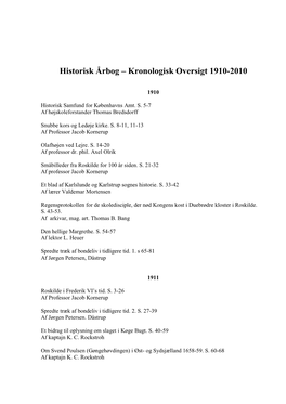 Historisk Årbog – Kronologisk Oversigt 1910-2010