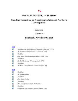 39Th PARLIAMENT, 1St SESSION Standing Committee on Aboriginal Affairs and Northern Development