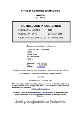 Notices and Proceedings: Wales: 29 January 2015