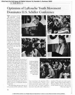 Optimism of Larouche Youth Movement Dominates U.S. Schiller Conference