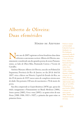 Alberto De Oliveira: Duas Efemérides