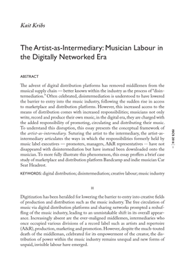 The Artist-As-Intermediary: Musician Labour in the Digitally Networked Era