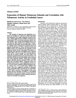 Expression of Human Telomerase Subunits and Correlation with Telomerase Activity in Urothelial Cancer