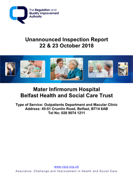 Unannounced Inspection Report 22 & 23 October 2018 Mater Infirmorum