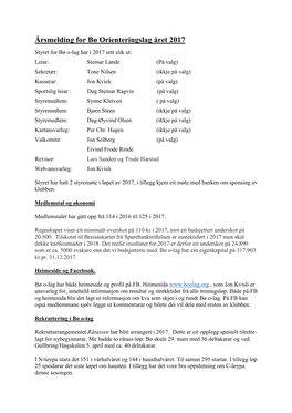 Årsmelding for Bø Orienteringslag Året 2017