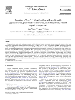 Reaction of Mniii,IV (Hydr)Oxides with Oxalic Acid, Glyoxylic Acid, Phosphonoformic Acid, and Structurally-Related Organic Compounds