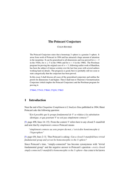 Essay on the Poincaré Conjecture